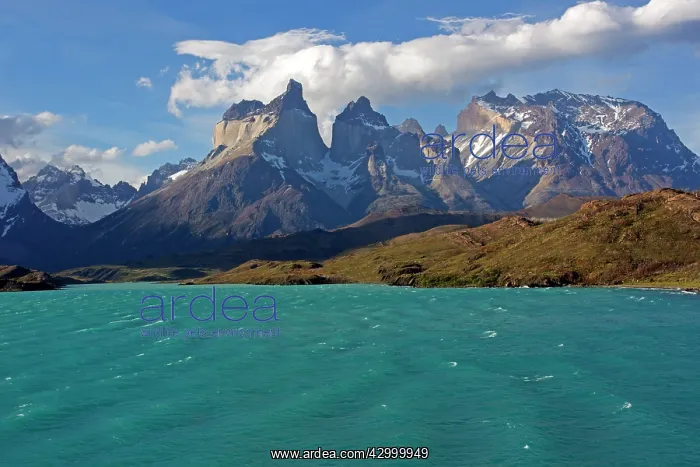 : The horns of Torres del Paine with Lake Pehoe : The horns of Torres del Paine with Lake Pehoe