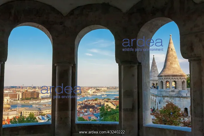 : Hungary, Budapest. View from inside Fisherman's Bastion : Hungary, Budapest. View from inside Fisherman's Bastion