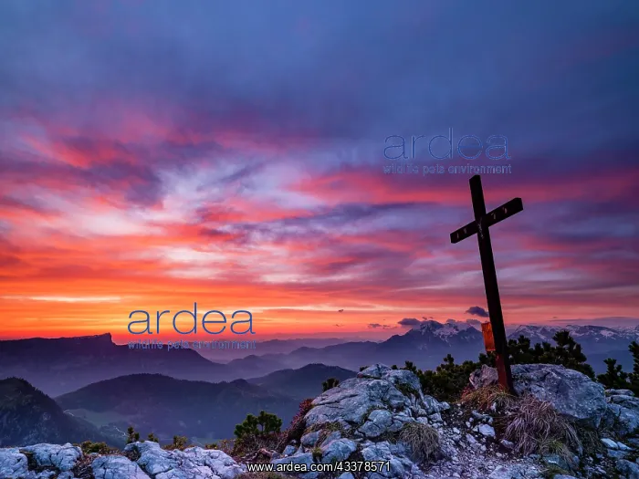 : Iceberg summit cross and red clouds at dawn, Berchtesgaden : Iceberg summit cross and red clouds at dawn, Berchtesgaden