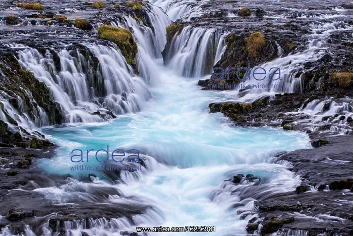 : Iceland, Bruarfoss. Waterfalls flow into : Iceland, Bruarfoss. Waterfalls flow into