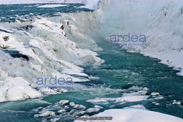 : Iceland, Gullfoss (AKA Golden Falls). Icy : Iceland, Gullfoss (AKA Golden Falls). Icy