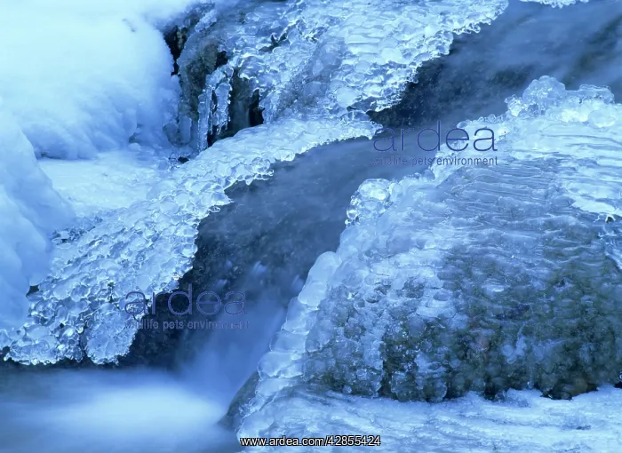 : Icicles - bizarre frozen water at waterfall in winter : Icicles - bizarre frozen water at waterfall in winter