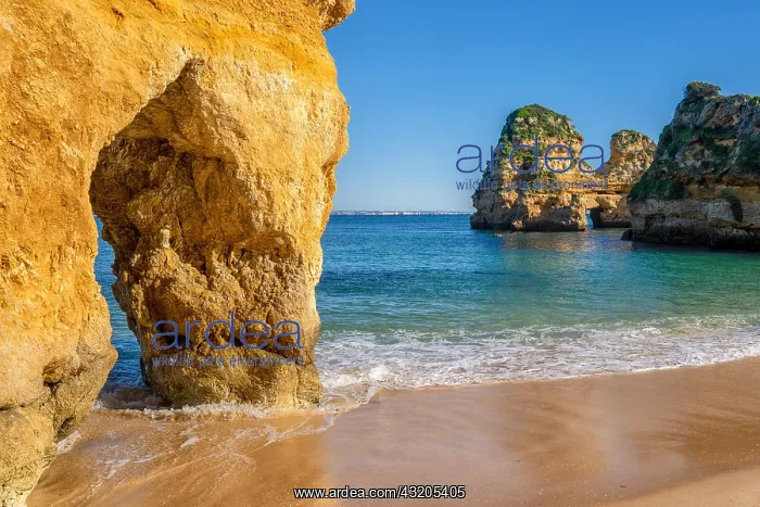 : idyllic beautiful beach with rock formations and : idyllic beautiful beach with rock formations and