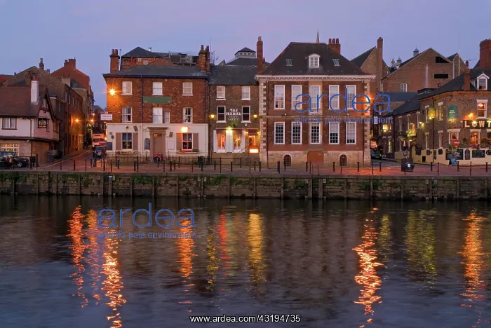 : Illuminated facades at the River Ouse at the blue : Illuminated facades at the River Ouse at the blue
