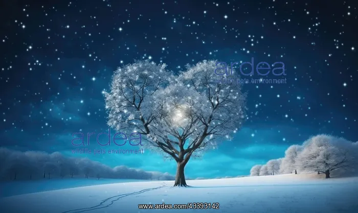 : Illuminated heart-shaped tree in a winter night : Illuminated heart-shaped tree in a winter night