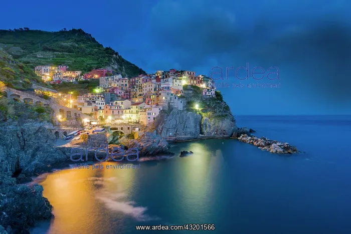 : Illuminated Manarola town, part of Cinque Terre : Illuminated Manarola town, part of Cinque Terre