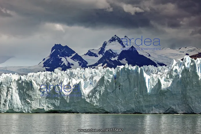 : Imposing glacier merges with snow-covered mountains and sky