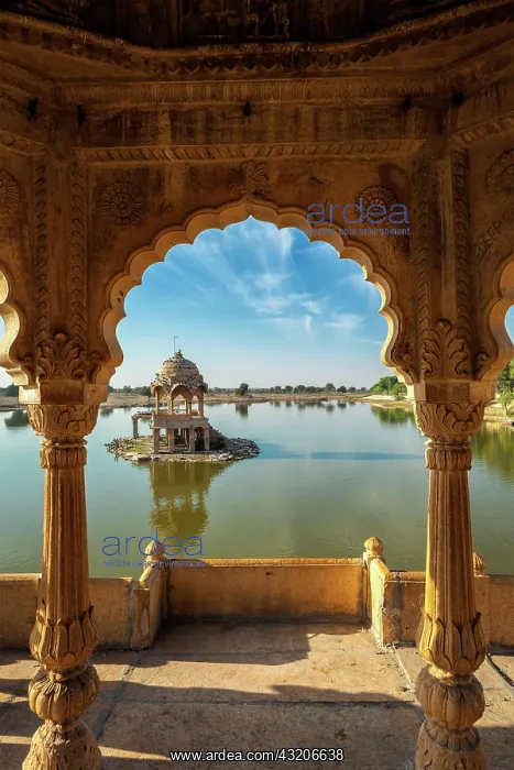 : Indian landmark Gadi Sagar, artificial lake view : Indian landmark Gadi Sagar, artificial lake view