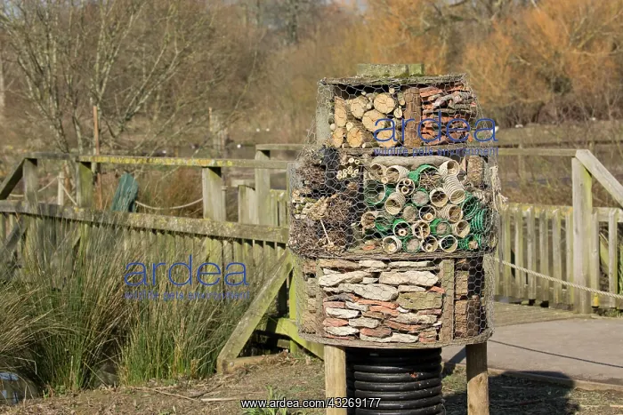 : Insect or bug hotel built using a variety of materials : Insect or bug hotel built using a variety of materials