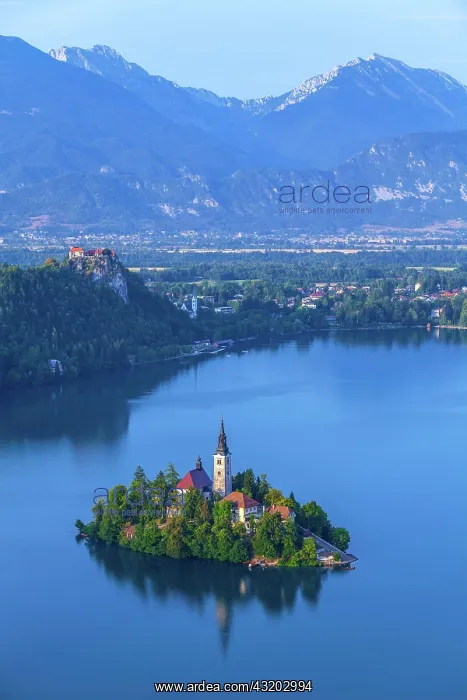 : The island of Bled with its church on Lake Bled : The island of Bled with its church on Lake Bled