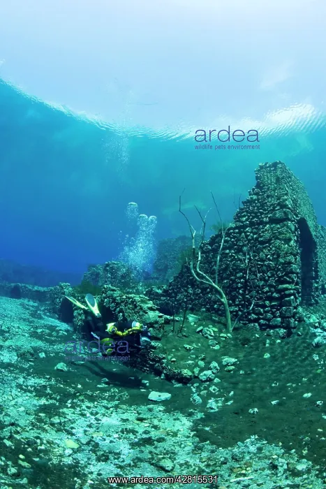 : Italy, Abruzzo, Capestrano, Capo d'Acqua lake scuba diver ex : Italy, Abruzzo, Capestrano, Capo d'Acqua lake scuba diver ex