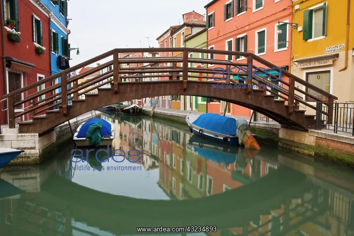 : Italy, Venice, Burano. Bridge over canal : Italy, Venice, Burano. Bridge over canal