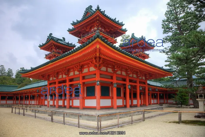 : Japan, Kyoto. Colorful Shinto shrine on : Japan, Kyoto. Colorful Shinto shrine on