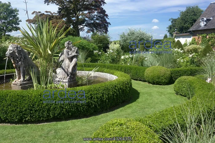 : Jardin d'Anglique - Phornium in the garden pond : Jardin d'Anglique - Phornium in the garden pond