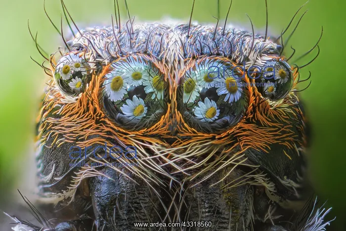 : Jumping Spider Daisies in is eyes Mantova, Po river, Italie : Jumping Spider Daisies in is eyes Mantova, Po river, Italie