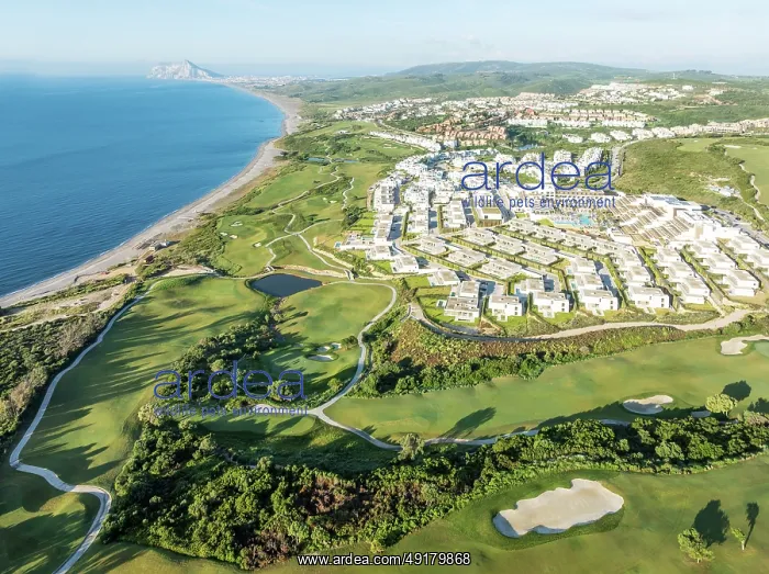 : The La Hacienda Links Golf Resort at the Mediterranean Sea with the Rock of Gibraltar (British) in the distance : The La Hacienda Links Golf Resort at the Mediterranean Sea with the Rock of Gibraltar (British) in the distance