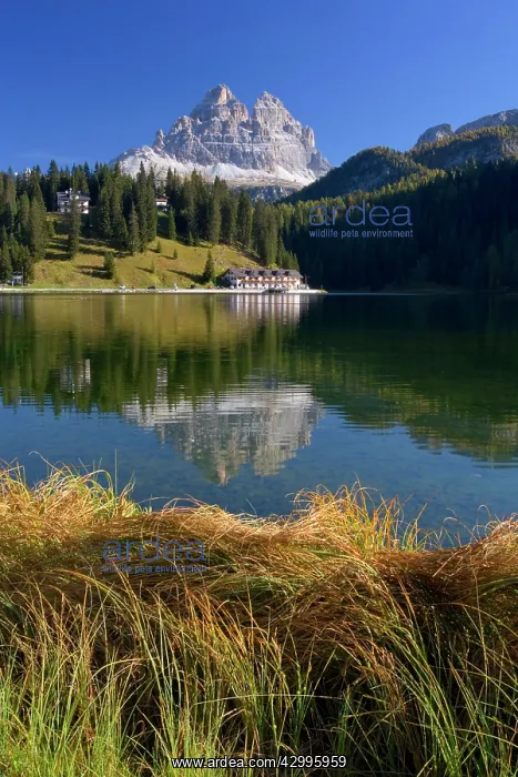 : Lago di Misurina - the massif of the Tre Cime di : Lago di Misurina - the massif of the Tre Cime di