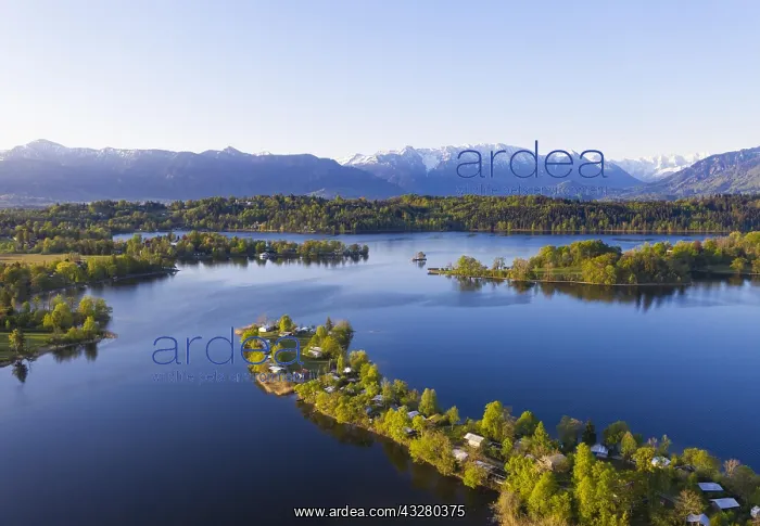 : Lake Staffelsee with camping island Buchau, Seehausen : Lake Staffelsee with camping island Buchau, Seehausen