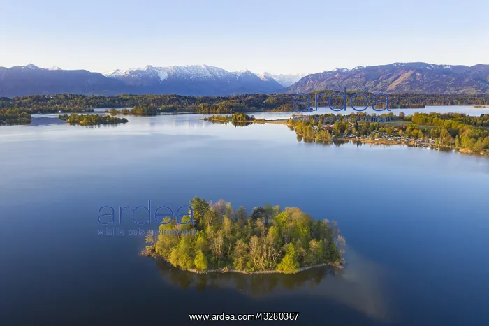 : Lake Staffelsee with island M&, x28b37db2;th and : Lake Staffelsee with island M&, x28b37db2;th and