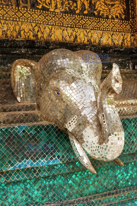 : Laos, Luang Prabang. Mosaic elephant head : Laos, Luang Prabang. Mosaic elephant head