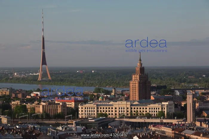  : Latvia, Riga, elevated view of Old Riga