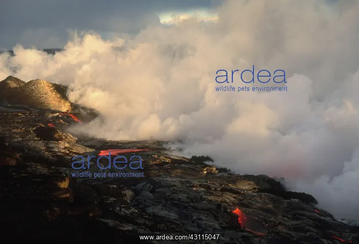 : Lava and Steam from Kilauea Volcano, Hawaii : Lava and Steam from Kilauea Volcano, Hawaii