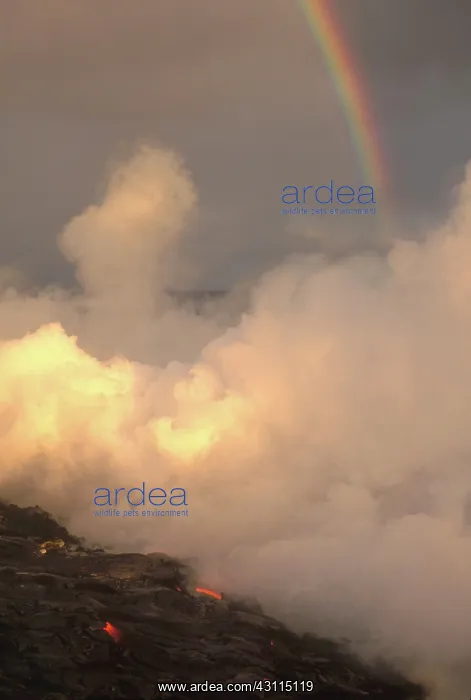 : Lava, Steam and Rainbow, Kilauea Volcano, Hawaii : Lava, Steam and Rainbow, Kilauea Volcano, Hawaii