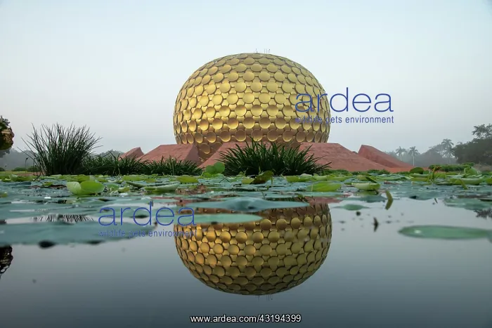: Le Matrimandir et son jardin. Auroville, la ville : Le Matrimandir et son jardin. Auroville, la ville
