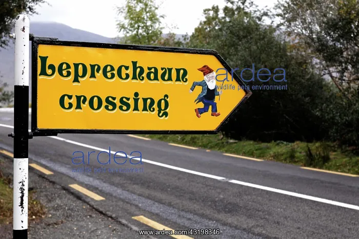 : Leprechaun crossing, sign, Killarney National Park : Leprechaun crossing, sign, Killarney National Park