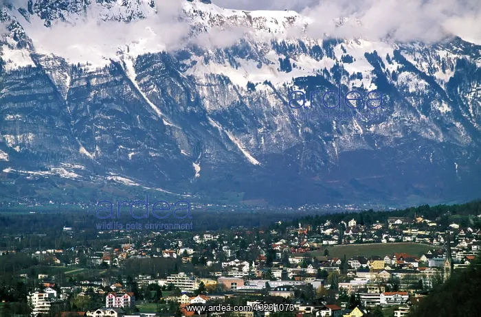 : Liechtenstein, Vaduz. City view from the : Liechtenstein, Vaduz. City view from the