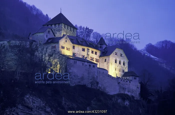  : Liechtenstein, Vaduz. Vaduz Castle in evening
