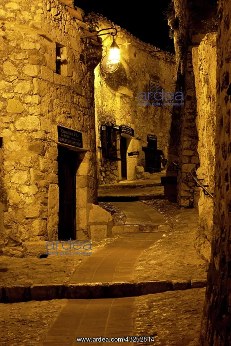 : Lighted street in ancient town of Eze, Provence : Lighted street in ancient town of Eze, Provence