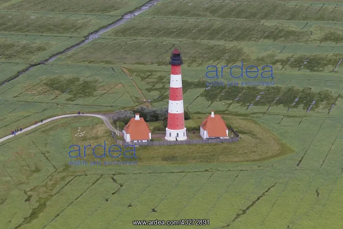 : Lighthouse Westerhever - aerial view at Peninsula : Lighthouse Westerhever - aerial view at Peninsula