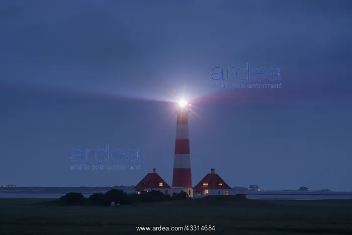 : Lighthouse Westerhever at night - Wadden Sea National : Lighthouse Westerhever at night - Wadden Sea National