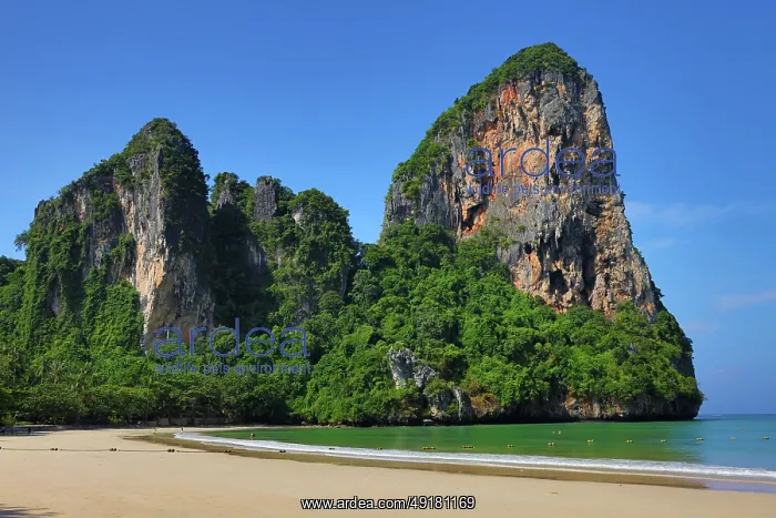  : Limestone cliffs of West Railay Beach, Krabi, Thailand