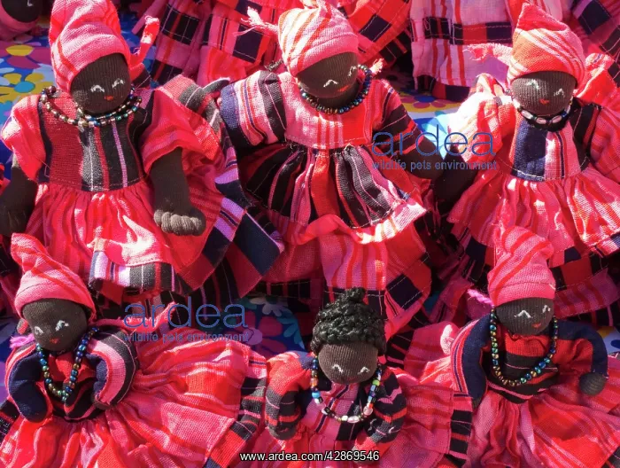 : Little dolls displayed for sale at a stall in the : Little dolls displayed for sale at a stall in the