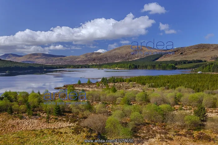 : Loch Riecawr - landscape of a calm lake situated : Loch Riecawr - landscape of a calm lake situated