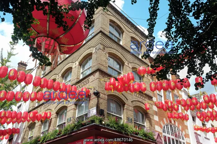: London, England, Great Britain. Chinatown district where red : London, England, Great Britain. Chinatown district where red