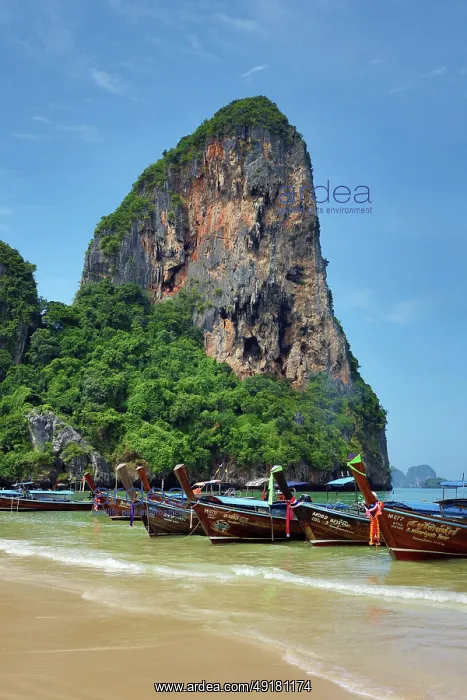  : Long Tailed Boats on Railay Beach, Krabi, Thailand