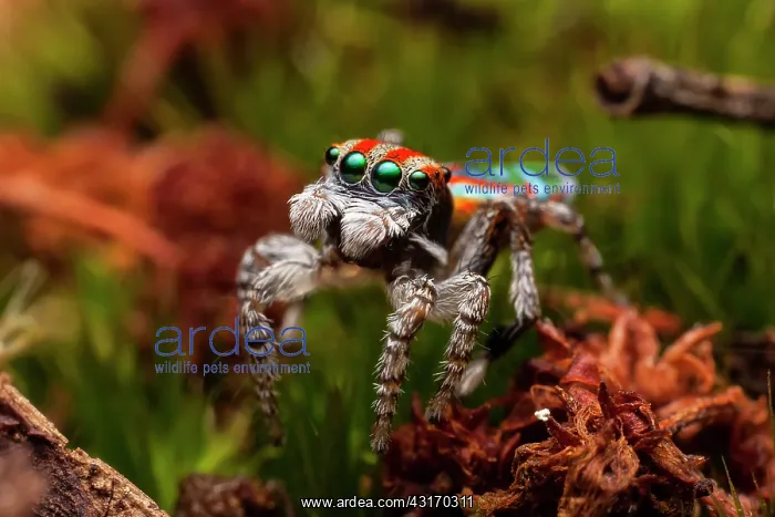 : Male Peacock spider (Maratus volans), Australia : Male Peacock spider (Maratus volans), Australia