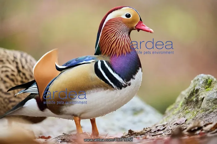 : Mandarin duck (Aix galericulata) male swimming on : Mandarin duck (Aix galericulata) male swimming on