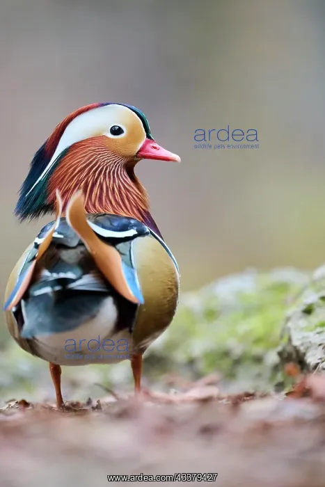 : Mandarin duck (Aix galericulata) male swimming on : Mandarin duck (Aix galericulata) male swimming on