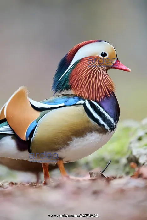 : Mandarin duck (Aix galericulata) male swimming on : Mandarin duck (Aix galericulata) male swimming on