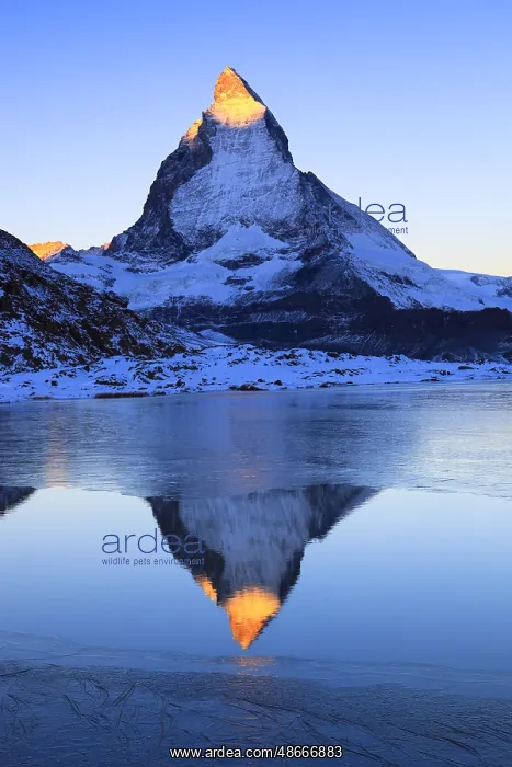 : Matterhorn and mountain lake, Valais, Switzerland, Europe : Matterhorn and mountain lake, Valais, Switzerland, Europe