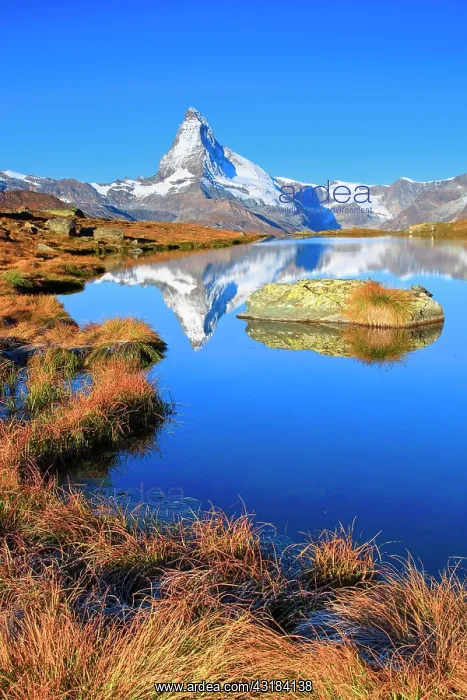 : Matterhorn and mountain lake, Valais, Switzerland : Matterhorn and mountain lake, Valais, Switzerland