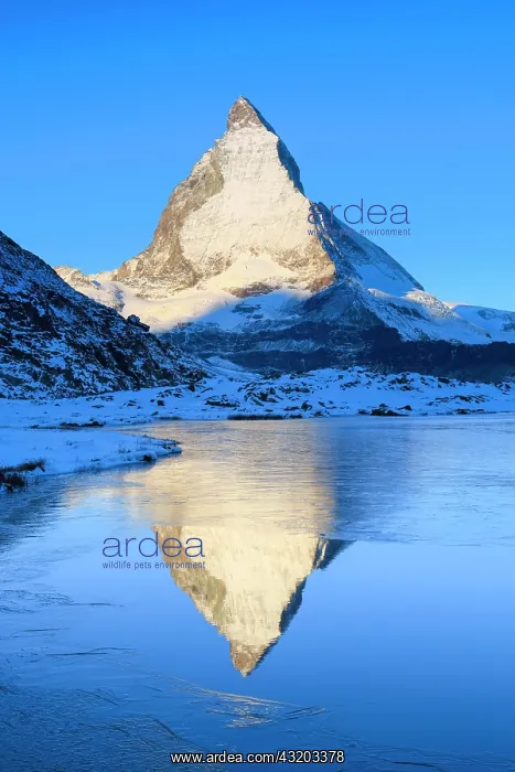 : Matterhorn and mountain lake, Valais, Switzerland : Matterhorn and mountain lake, Valais, Switzerland