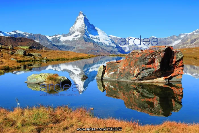 : Matterhorn and mountain lake, Valais, Switzerland : Matterhorn and mountain lake, Valais, Switzerland