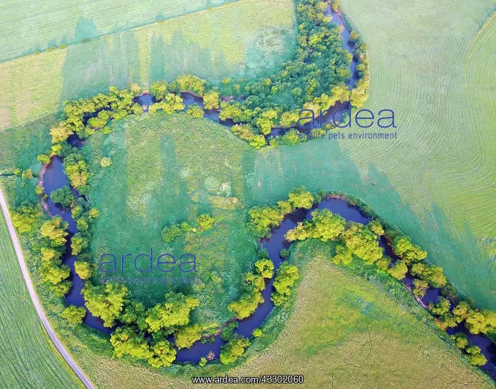 : Meandering river Fulda, aerial view, near Mengshausen : Meandering river Fulda, aerial view, near Mengshausen