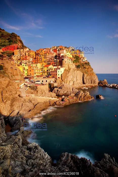 : The medieval village of Manarola in The : The medieval village of Manarola in The