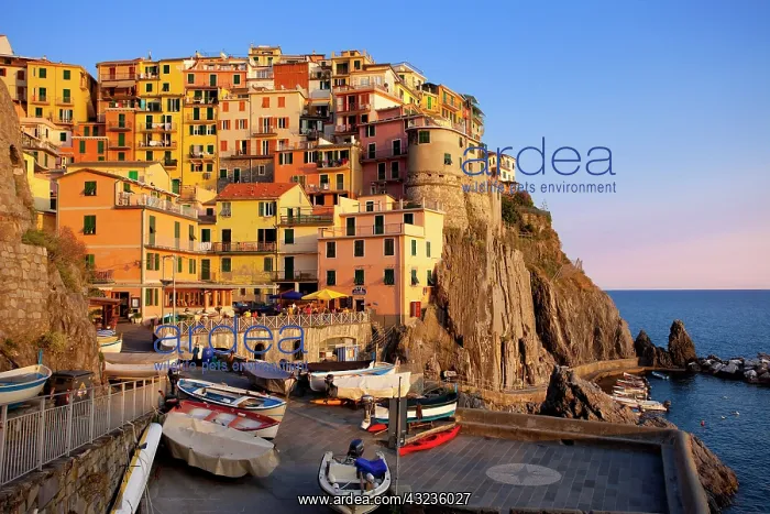: The medieval village of Manarola in The : The medieval village of Manarola in The